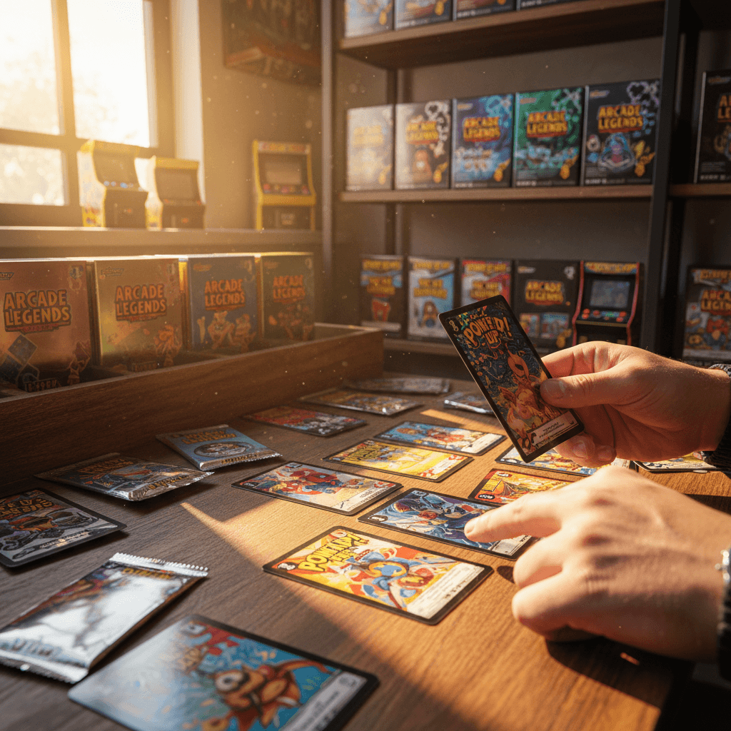 Pokemon cards in a display case